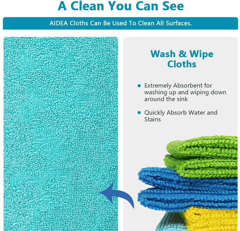 AIDEA Microfiber Cleaning Cloths-100PK, Softer and More Absorbent, Lint-Free, Wash Cloth for Home, Kitchen, Car, Window (12in.x12in.) Home & Garden > Household Supplies > Household Cleaning Supplies AIDEA   