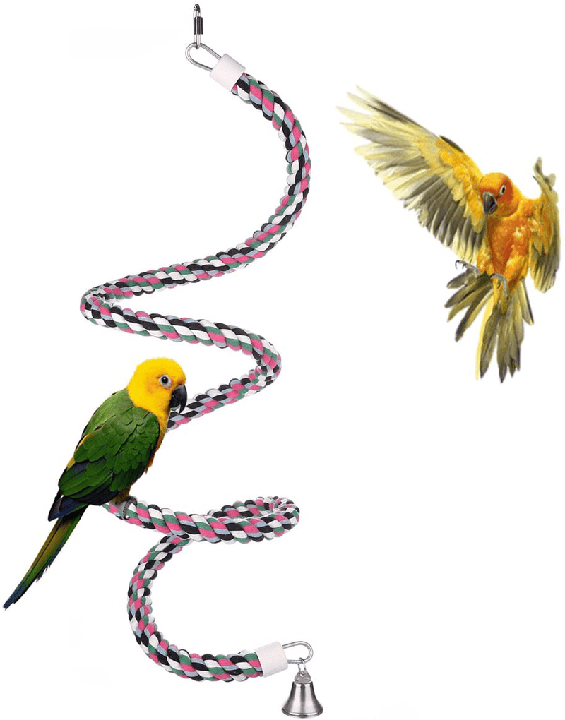 Aigou Bird Spiral Rope Perch, Cotton Parrot Swing Climbing Standing Toys with Bell Animals & Pet Supplies > Pet Supplies > Bird Supplies > Bird Toys Aigou Medium - 65 inch  