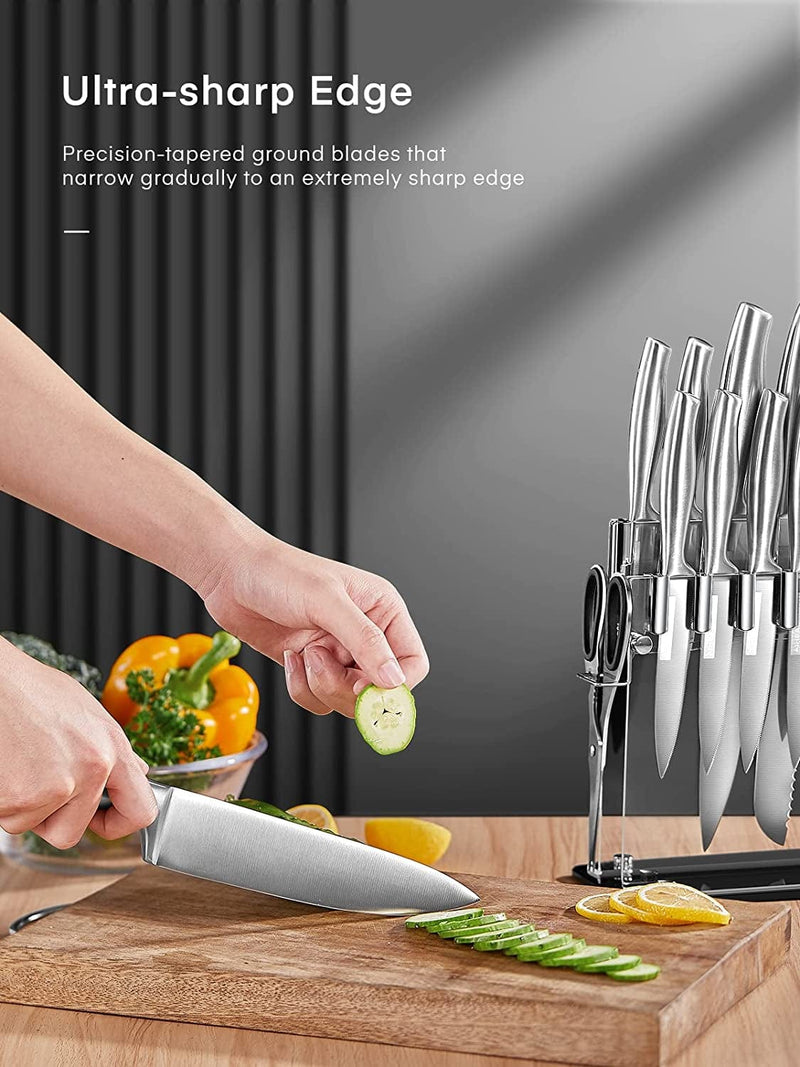 Aiheal Knife Set, 14PCS Stainless Steel Kitchen Knife Set with Clear Knife Block, No Rust and Super Sharp Cutlery Knife Set in One Piece Design with Knife Sharpener for Kitchen, Serrated Steak Knives Home & Garden > Kitchen & Dining > Kitchen Tools & Utensils > Kitchen Knives Aiheal   