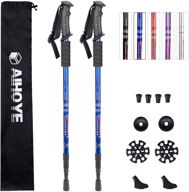 Aihoye Hiking Trekking Poles, 2 Pack Collapsible,Lightweight, anti Shock, Hiking or Walking Sticks,Adjustable Hiking Pole for Men and Women, with 10 Replacement Tips