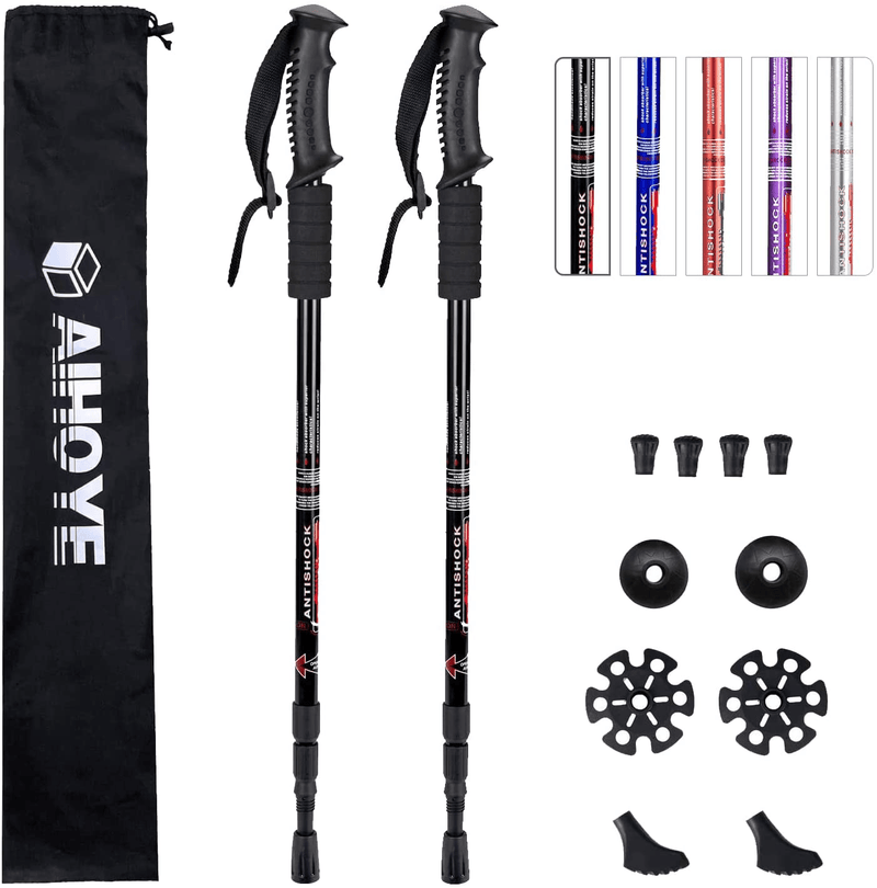 Aihoye Hiking Trekking Poles, 2 Pack Collapsible,Lightweight, anti Shock, Hiking or Walking Sticks,Adjustable Hiking Pole for Men and Women, with 10 Replacement Tips Sporting Goods > Outdoor Recreation > Camping & Hiking > Hiking Poles Aihoye black  