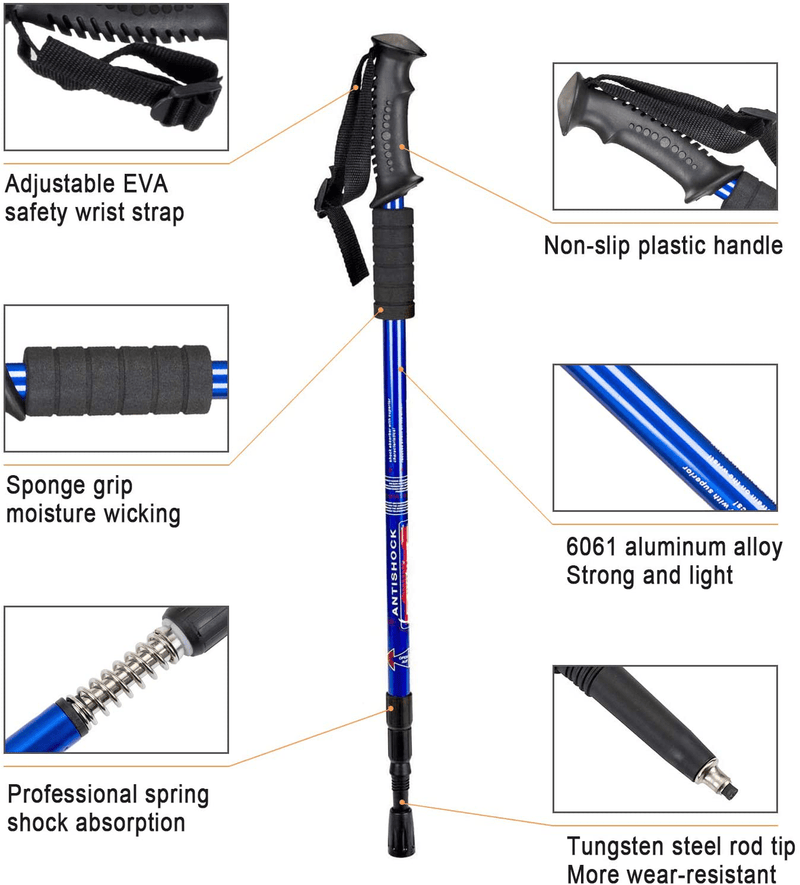 Aihoye Trekking Poles Shock Absorbing Adjustable Hiking or Walking Sticks for Hiking Collapsible Strong, 2-Pc Pack Lightweight Walking Pole, All Terrain Accessories and Carry Bag Sporting Goods > Outdoor Recreation > Camping & Hiking > Hiking Poles Aihoye   