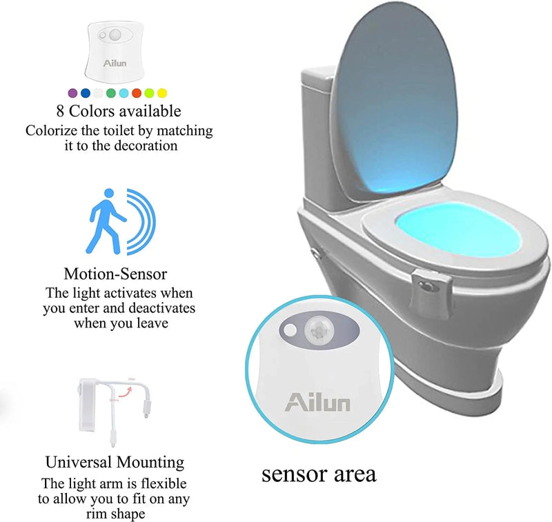 Ailun Toilet Night Light 3Pack Motion Activated LED Light 8 Colors Changing Toilet Bowl Illuminate Nightlight for Bathroom Battery Not Included Perfect Decorating Combination with Faucet Light Home & Garden > Lighting > Night Lights & Ambient Lighting Siania   