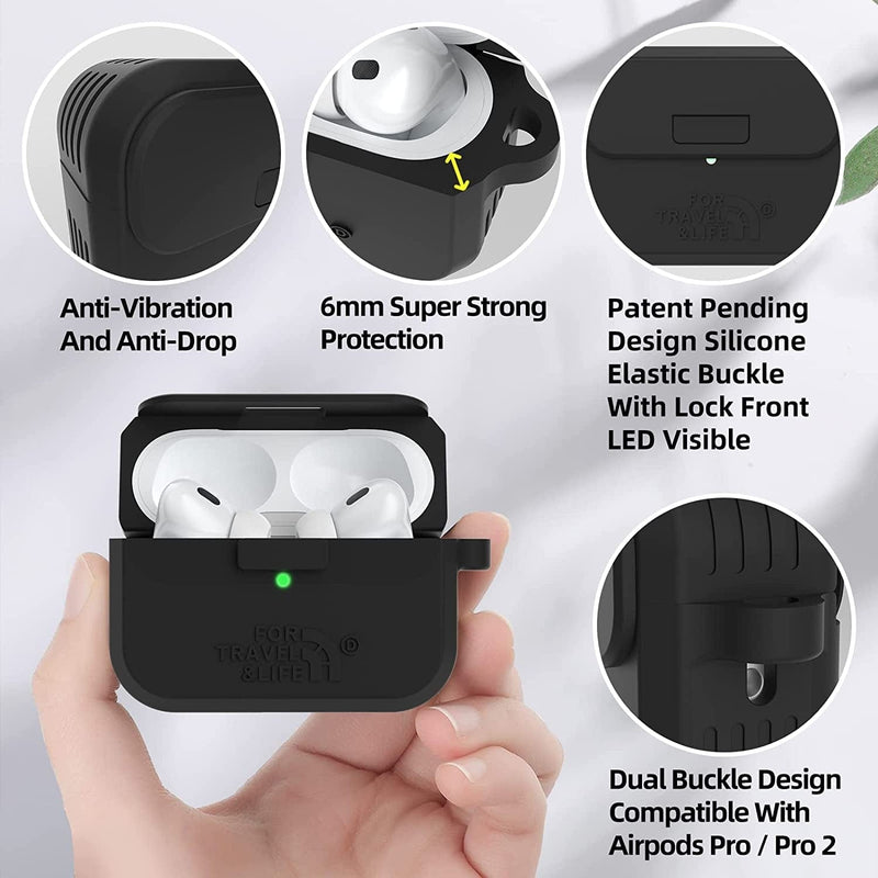 Airpods Pro 2Nd/1St Generation Case Cover,Secure Lock Full Protective Silicone Skin Accessories for Women Men with Apple Airpods Pro 2022/2019 Charging Case,Design by Doboli,Black Sporting Goods > Outdoor Recreation > Winter Sports & Activities Doboli   