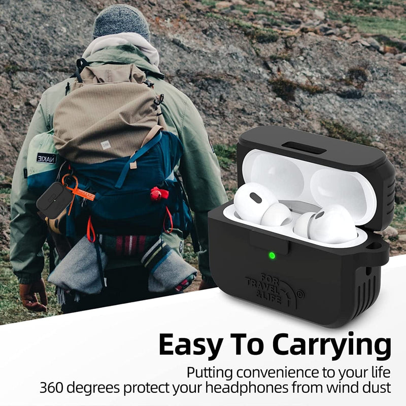 Airpods Pro 2Nd/1St Generation Case Cover,Secure Lock Full Protective Silicone Skin Accessories for Women Men with Apple Airpods Pro 2022/2019 Charging Case,Design by Doboli,Black Sporting Goods > Outdoor Recreation > Winter Sports & Activities Doboli   