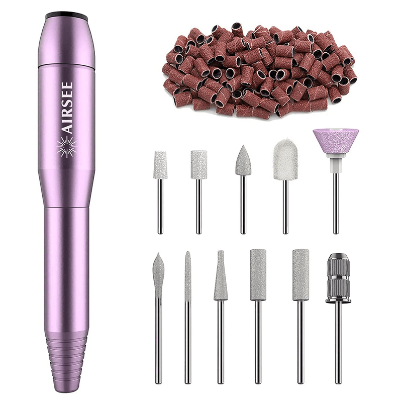 AIRSEE Portable Electric Nail Drill Professional Efile Nail Drill Kit For Acrylic, Gel Nails, Manicure Pedicure Polishing Shape Tools with 11Pcs Nail Drill Bits and 56 Sanding Bands  AIRSEE A_Purple  