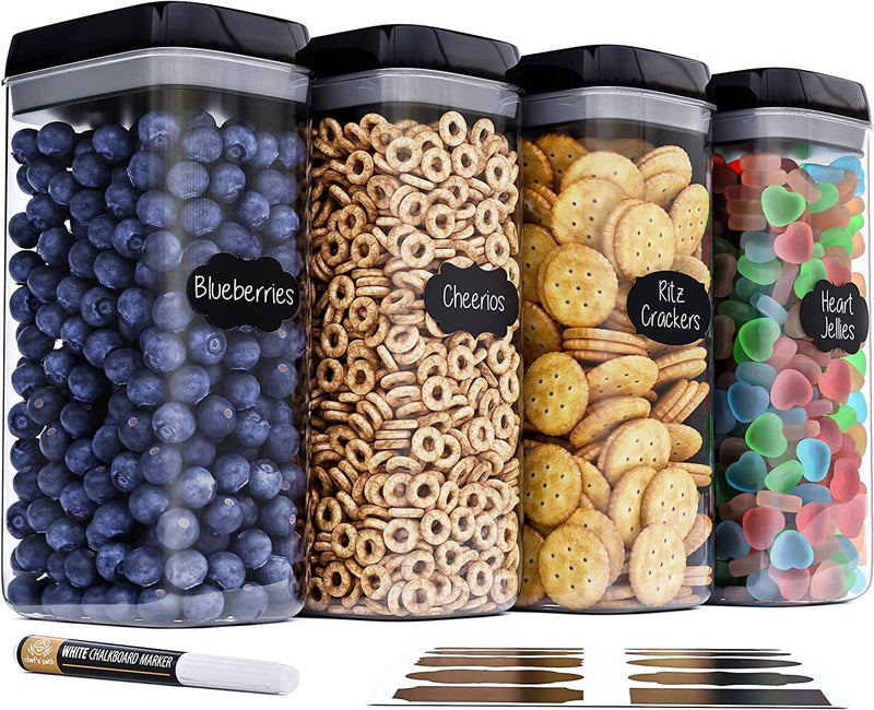 Airtight Extra Large Food Storage Containers - Set of 4, All Same Size - Kitchen & Pantry Organization - Cereal, Spaghetti, Noodles, Pasta, Flour and Sugar Containers - Plastic Canisters with Lids