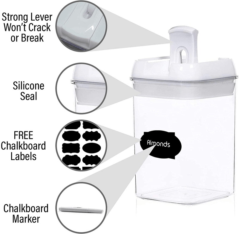 Airtight Food Storage Container Set-Cineyo-7 Piece Set Clear Plastic Canisters for Cereal, Flour with Easy Lock Lids, for Kitchen Pantry Organization and Storage, Include Labels and Marker (White) Home & Garden > Kitchen & Dining > Food Storage CINEYO   