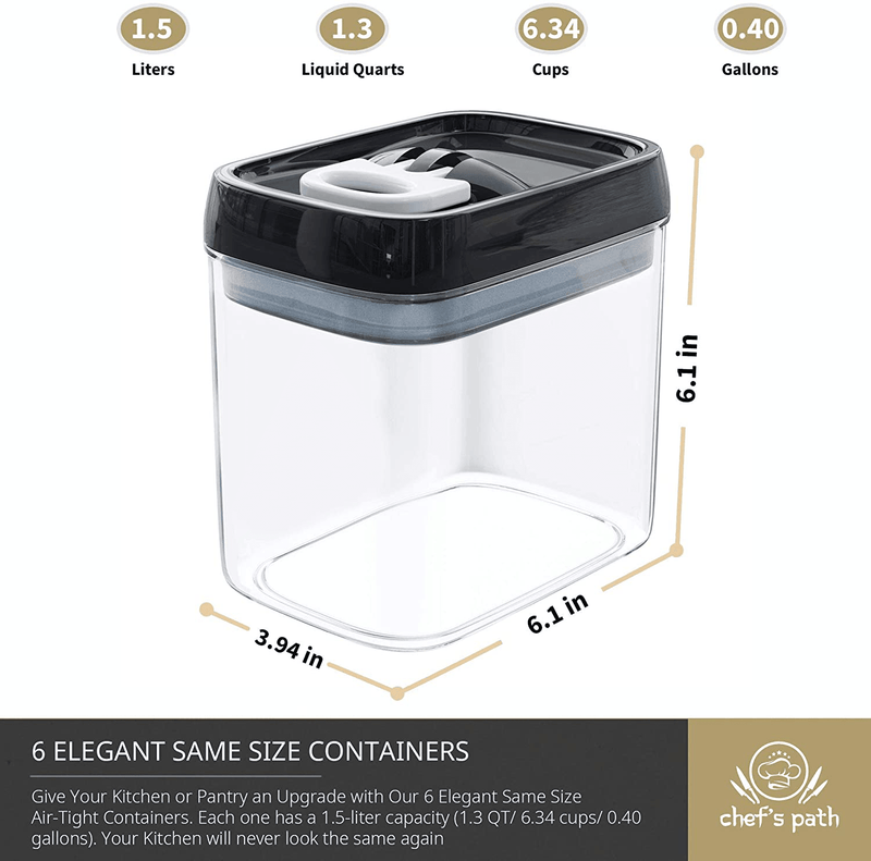 Airtight Food Storage Container Set - Set of 6, All Same Size, Includes Labels & Marker - Kitchen & Pantry Organization Dry Food Containers, Bpa-Free - Clear Plastic Canisters with Improved Lids Home & Garden > Kitchen & Dining > Food Storage Chef's Path   
