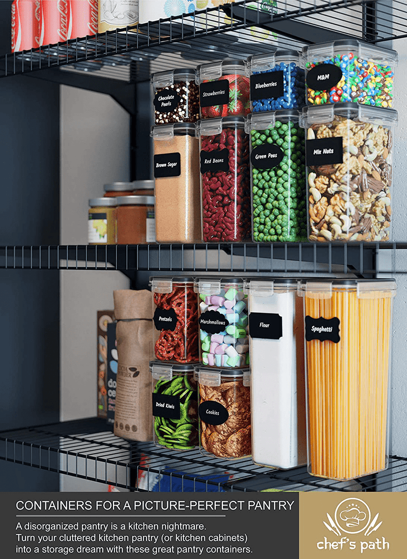 Airtight Food Storage Containers 14 Pack - Kitchen Pantry Organization and Storage, Bpa-Free, Plastic Canisters with Durable Lids Ideal for Cereal, Flour & Sugar - Includes Labels, Marker & Spoon Set Home & Garden > Kitchen & Dining > Food Storage Chef's Path   