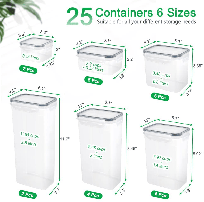 Airtight Food Storage Containers Set [25 Pack] Kitchen & Pantry Organization Containers for Dry Food, Flour & Sugar, BPA Free Plastic Cereal Container with Easy Lock Lids, Labels, Marker & Spoon Set Home & Garden > Kitchen & Dining > Food Storage CHAREADA   