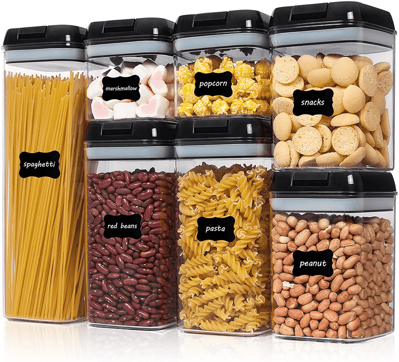 Airtight Food Storage Containers, Vtopmart 7 Pieces BPA Free Plastic Cereal Containers with Easy Lock Lids, for Kitchen Pantry Organization and Storage, Include 24 Labels Home & Garden > Kitchen & Dining > Food Storage Vtopmart Black  