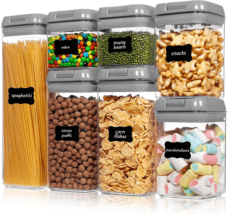 Airtight Food Storage Containers, Vtopmart 7 Pieces BPA Free Plastic Cereal Containers with Easy Lock Lids, for Kitchen Pantry Organization and Storage, Include 24 Labels Home & Garden > Kitchen & Dining > Food Storage Vtopmart Gray  