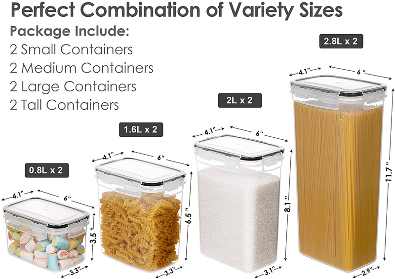 Airtight Food Storage Containers with Lids, Chefstory 8 PCS Plastic Storage Containers for Kitchen & Pantry Organization and Storage,Dry Food Canisters for Flour, Sugar and Cereal Home & Garden > Kitchen & Dining > Food Storage CHEFSTORY   
