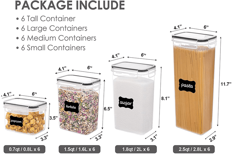 Airtight Food Storage Containers with Lids, Vtopmart 24 Pcs Plastic Kitchen and Pantry Organization Canisters for Cereal, Dry Food, Flour and Sugar, BPA Free, Includes 24 Labels