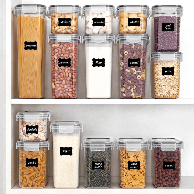 Airtight Food Storage Containers with Lids, Vtopmart 24 Pcs Plastic Kitchen and Pantry Organization Canisters for Cereal, Dry Food, Flour and Sugar, BPA Free, Includes 24 Labels