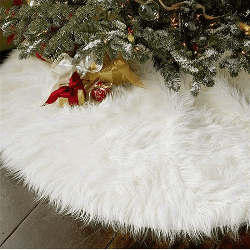 AISENO 48 Inch Christmas Tree Plush Skirt Decoration for Merry Christmas Party Faux Fur Christmas Tree Skirt Decorations Home & Garden > Decor > Seasonal & Holiday Decorations > Christmas Tree Skirts AISENO 48 INCH  