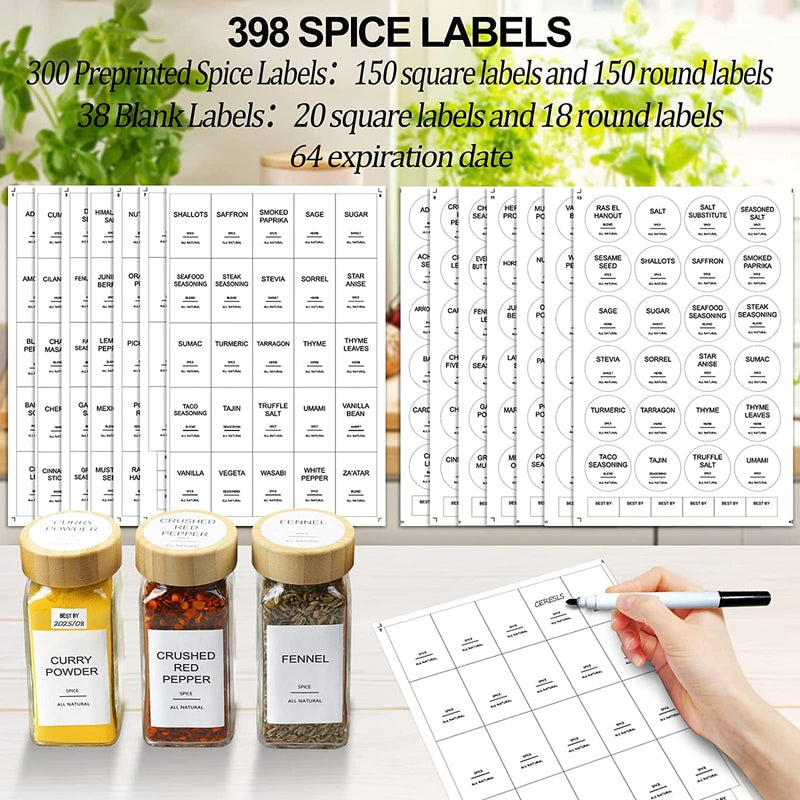 AISIPRIN 24 Pcs Glass Spice Jars with Bamboo Airtight Lids and 398 Labels, 4Oz Empty Square Containers Seasoning Storage Bottles - Shaker Lids, Funnel, Brush and Marker Included Home & Garden > Decor > Decorative Jars AISIPRIN   