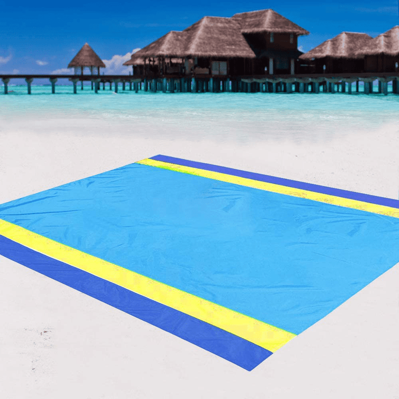 AISPARKY Beach Blanket, Beach Mat Outdoor Picnic Blanket Large Sand Proof Compact for 4-7 Persons Water Proof and Drying Mats Nylon Pocket Picnic for Outdoor Travel (Blue Blue(78" X 81")) Home & Garden > Lawn & Garden > Outdoor Living > Outdoor Blankets > Picnic Blankets AISPARKY Blue Yellow(78" X 81")  