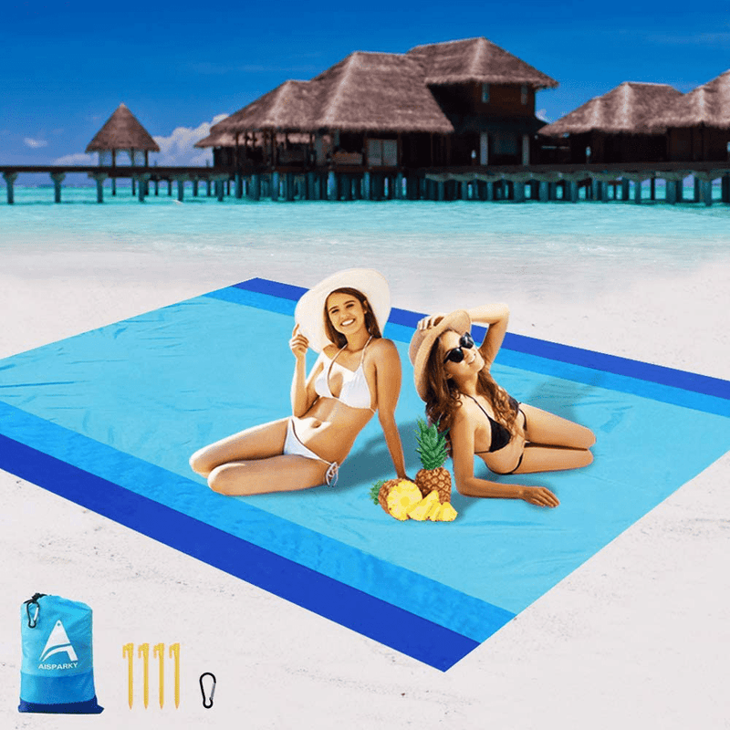 AISPARKY Beach Blanket, Beach Mat Outdoor Picnic Blanket Large Sand Proof Compact for 4-7 Persons Water Proof and Drying Mats Nylon Pocket Picnic for Outdoor Travel (Blue Blue(78" X 81")) Home & Garden > Lawn & Garden > Outdoor Living > Outdoor Blankets > Picnic Blankets AISPARKY Blue Blue(78" X 81")  