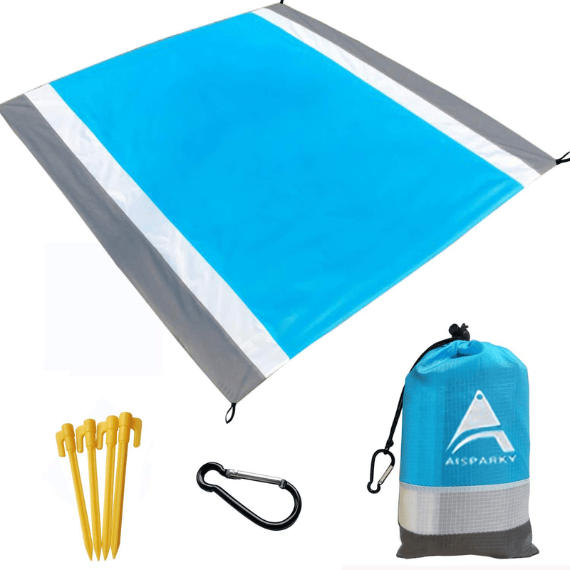 AISPARKY Beach Blanket, Beach Mat Outdoor Picnic Blanket Large Sand Proof Compact for 4-7 Persons Water Proof and Drying Mats Nylon Pocket Picnic for Outdoor Travel (Blue Blue(78" X 81")) Home & Garden > Lawn & Garden > Outdoor Living > Outdoor Blankets > Picnic Blankets AISPARKY Gray White(78" X 81")  