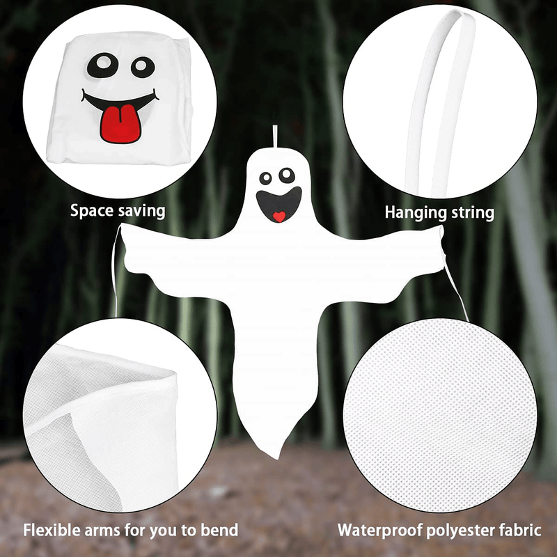 Aitok Halloween Ghost Hanging Decoration, 2 Pieces 47 Inch Ghost Windsock, White Smiling Friendly Ghost for Outdoor Yard Decoration Arts & Entertainment > Party & Celebration > Party Supplies Aitok   