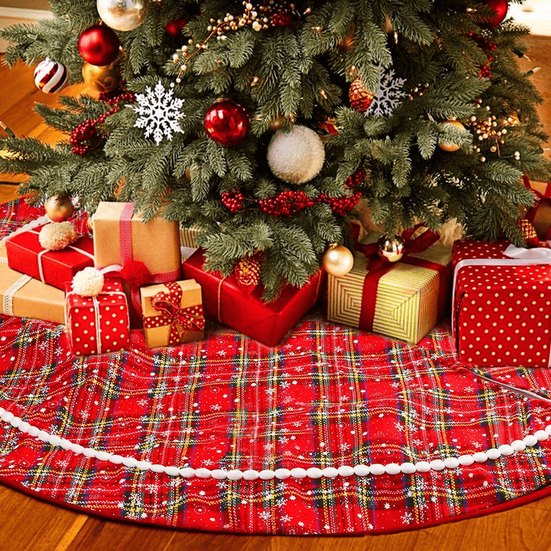 Aitsite Buffalo Plaid Christmas Tree Skirt 48 Inch Thick Rustic Xmas Tree Skirt for Christmas New Year Holiday Party Home Ornaments Decorations Indoor Outdoor (Red) Home & Garden > Decor > Seasonal & Holiday Decorations > Christmas Tree Skirts Aitsite Red  
