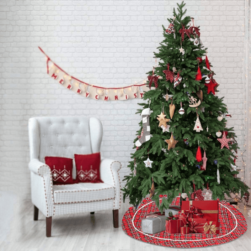 Aitsite Buffalo Plaid Christmas Tree Skirt 48 Inch Thick Rustic Xmas Tree Skirt for Christmas New Year Holiday Party Home Ornaments Decorations Indoor Outdoor (Red) Home & Garden > Decor > Seasonal & Holiday Decorations > Christmas Tree Skirts Aitsite   
