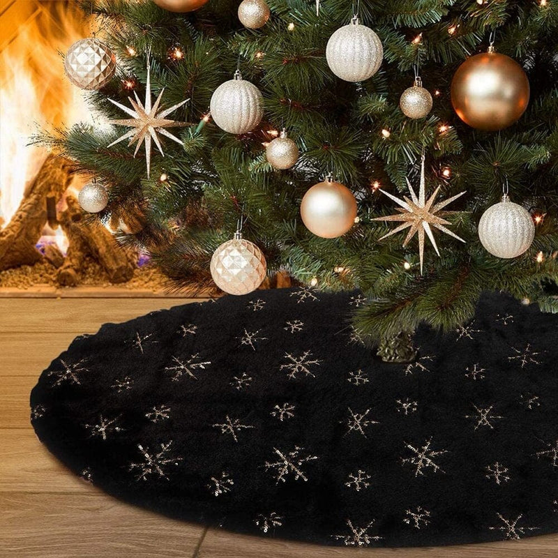 AIZHIWENG Large Snowflake Christmas Tree Skirt, 48 Inch for Party Decorations Black Home & Garden > Decor > Seasonal & Holiday Decorations > Christmas Tree Skirts AIZHIWENG   