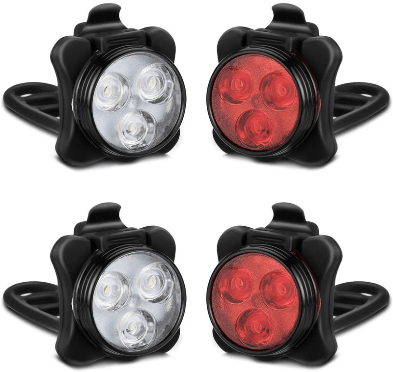 Akale Rechargeable Bike Lights Set, LED Bicycle Lights Front and Rear, 4 Light Mode Options, 650mah Lithium Battery, Bike Headlight, IPX4 Waterproof, Easy to Install for Men Women Road 2 Pack