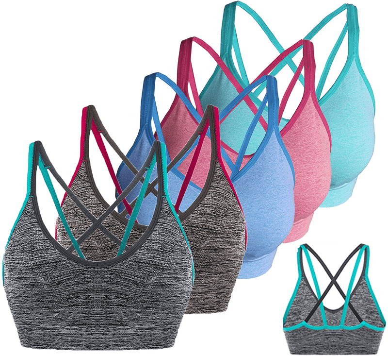 AKAMC 3 Pack Women's Medium Support Cross Back Wirefree Removable Cups Yoga Sport Bra Apparel & Accessories > Clothing > Underwear & Socks > Bras AKAMC 5pack-style 3X-Large 