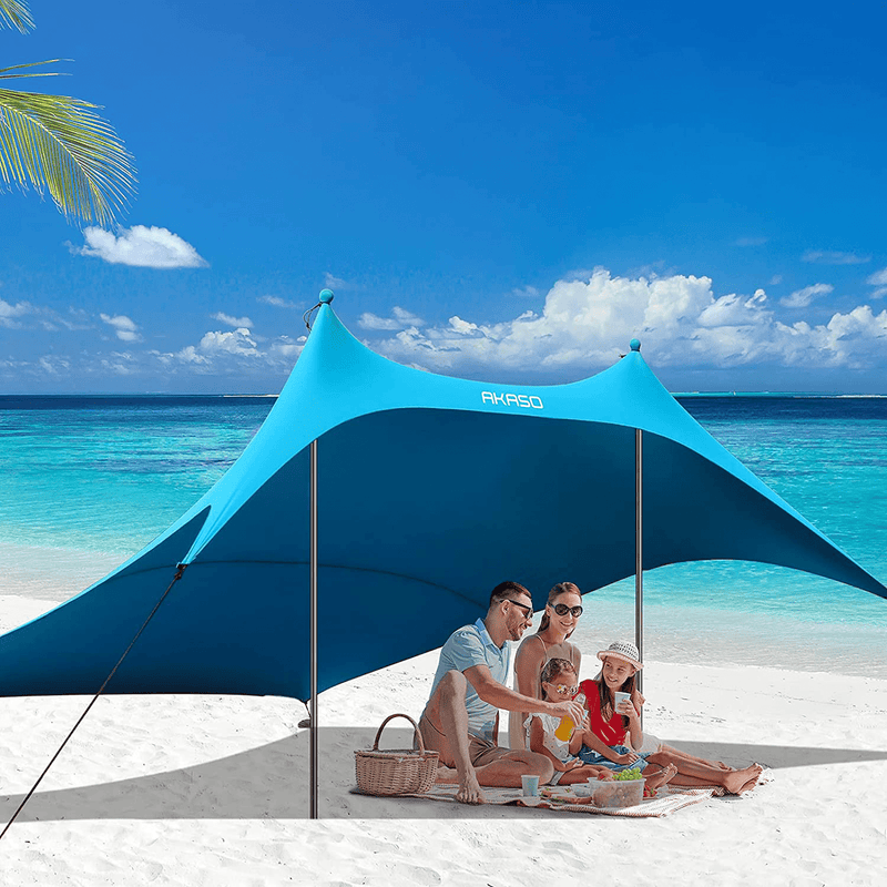 AKASO Beach Tent, Portable Beach Canopy Sun Shelter UPF50+ for 6-8 People, for Beach, Camping Trips, Fishing, Backyard or Picnics (10×10 FT with 2 Poles) Sporting Goods > Outdoor Recreation > Camping & Hiking > Tent Accessories AKASO-Store Light Blue  