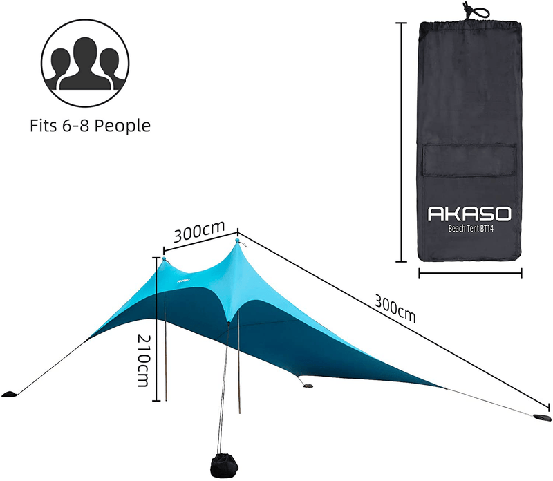 AKASO Beach Tent, Portable Beach Canopy Sun Shelter UPF50+ for 6-8 People, for Beach, Camping Trips, Fishing, Backyard or Picnics (10×10 FT with 2 Poles) Sporting Goods > Outdoor Recreation > Camping & Hiking > Tent Accessories AKASO-Store   