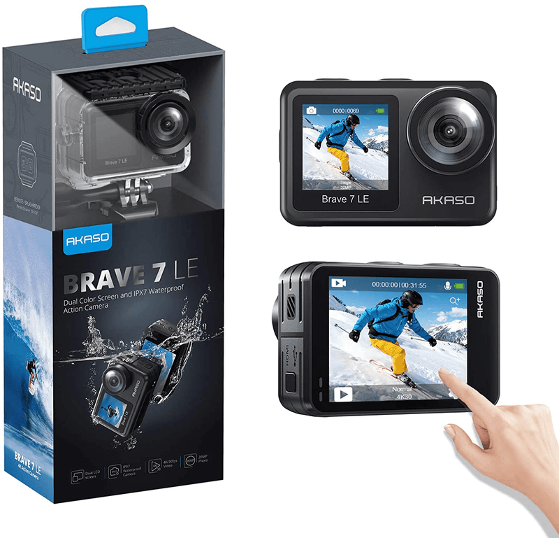 AKASO Brave 7 LE 4K30FPS 20MP WiFi Action Camera with Touch Screen Vlog Camera EIS 2.0 Remote Control 131 Feet Underwater Camera with 2X 1350mAh Batteries Cameras & Optics > Cameras > Video Cameras AKASO Default Title  