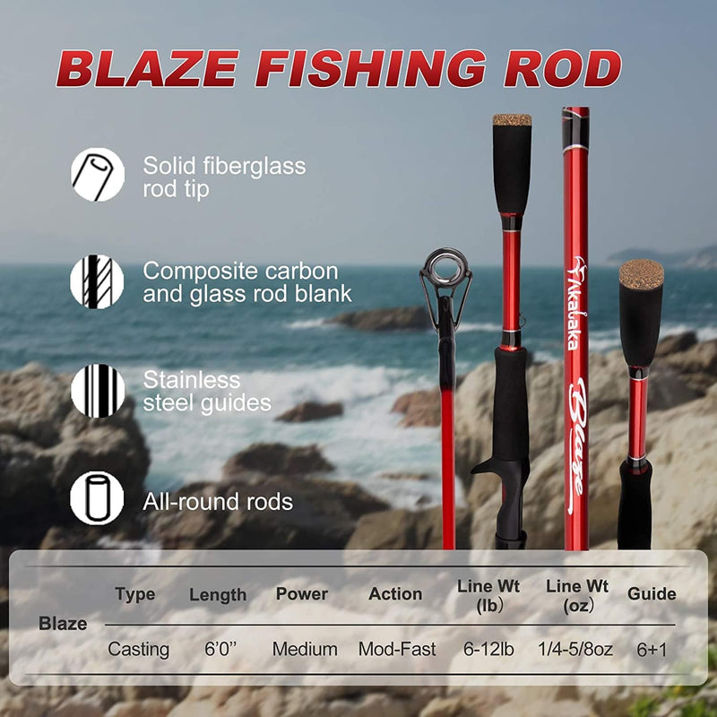 Akataka Blaze Rod Casting 6'0" 2Pc Medium Fishing Rod Collaspible Baitcasting or Casting Fishing Pole Sporting Goods > Outdoor Recreation > Fishing > Fishing Rods Akataka   
