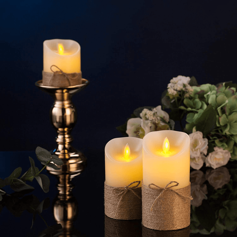 Aku Tonpa Flameless Candles Battery Operated Pillar Real Wax Electric LED Candle Gift Set with Remote Control and Timer, 4" 5" 6" Pack of 3 (Ivory Wax with Hemp Rope) Home & Garden > Decor > Home Fragrances > Candles Aku Tonpa   