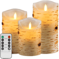 Aku Tonpa Flameless Candles Battery Operated Pillar Real Wax Electric LED Candle Gift Set with Remote Control and Timer, 4" 5" 6" Pack of 3 (Ivory Wax with Hemp Rope) Home & Garden > Decor > Home Fragrances > Candles Aku Tonpa Birch Bark  