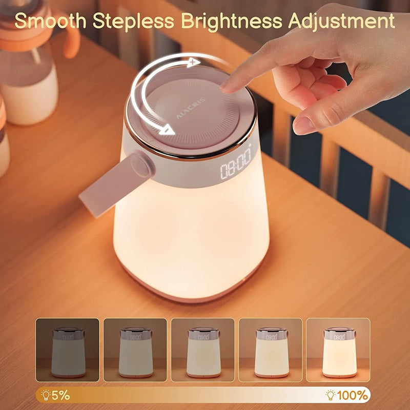 ALACRIS Bedside Lamp, Portable Nursery Night Light with Remote Control Timing and Temperature Display, Dimmable Warm Night Light for Babies Breastfeeding and Sleep Aid, Kids Alarm Clock Night Light Home & Garden > Lighting > Night Lights & Ambient Lighting ALACRIS   