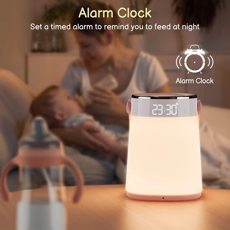 ALACRIS Bedside Lamp, Portable Nursery Night Light with Remote Control Timing and Temperature Display, Dimmable Warm Night Light for Babies Breastfeeding and Sleep Aid, Kids Alarm Clock Night Light