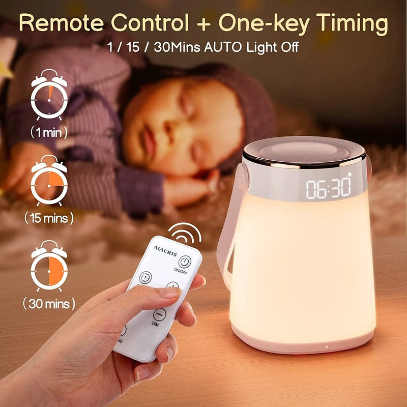 ALACRIS Bedside Lamp, Portable Nursery Night Light with Remote Control Timing and Temperature Display, Dimmable Warm Night Light for Babies Breastfeeding and Sleep Aid, Kids Alarm Clock Night Light
