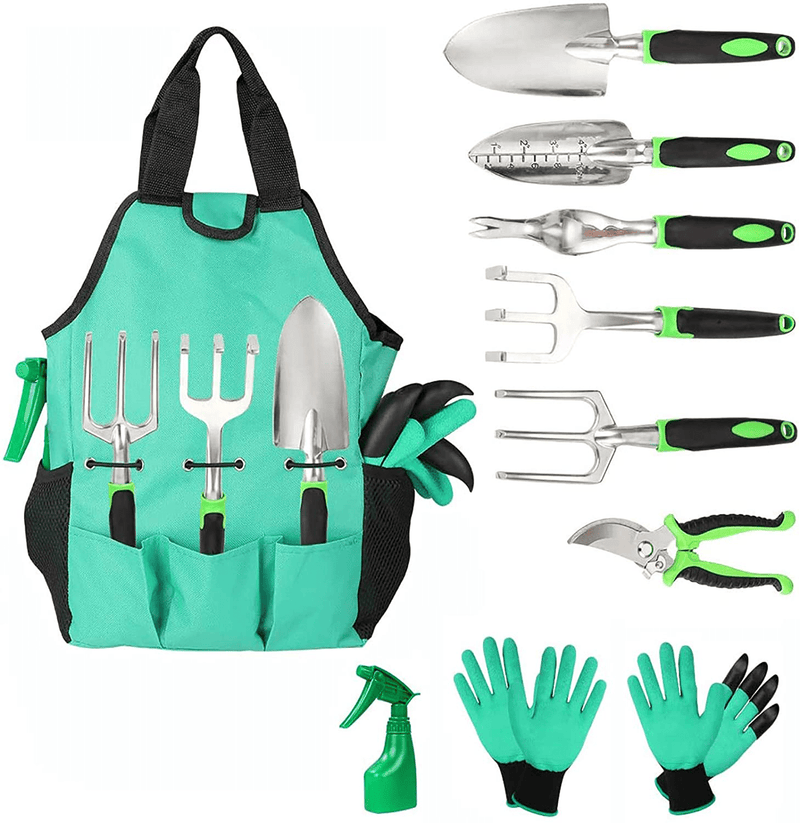 Aladom Garden Tools Set 10 Pieces, Gardening Kit with Heavy Duty Aluminum Hand Tool and Digging Claw Gardening Gloves for Men Women,Green Home & Garden > Lawn & Garden > Gardening > Gardening Tools > Gardening Sickles & Machetes Aladom 10 pcs  