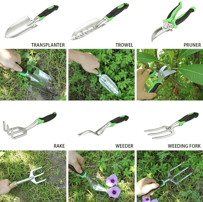 Aladom Garden Tools Set 10 Pieces, Gardening Kit with Heavy Duty Aluminum Hand Tool and Digging Claw Gardening Gloves for Men Women,Green Home & Garden > Lawn & Garden > Gardening > Gardening Tools > Gardening Sickles & Machetes Aladom   