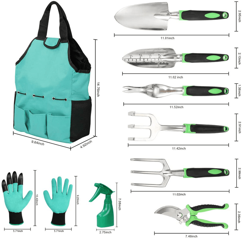 Aladom Garden Tools Set 10 Pieces, Gardening Kit with Heavy Duty Aluminum Hand Tool and Digging Claw Gardening Gloves for Men Women,Green Home & Garden > Lawn & Garden > Gardening > Gardening Tools > Gardening Sickles & Machetes Aladom   