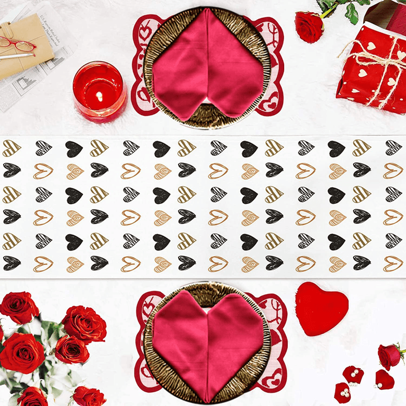 ALAGO Valentine Table Runner Love Heart Shapes Hand Draw Table Linens Cotton Non-Slip Runners for Home Kitchen Party Wedding Decorations 14" X 72", Valentine'S Day Love Heart Table Runner Home & Garden > Decor > Seasonal & Holiday Decorations ALAGO   