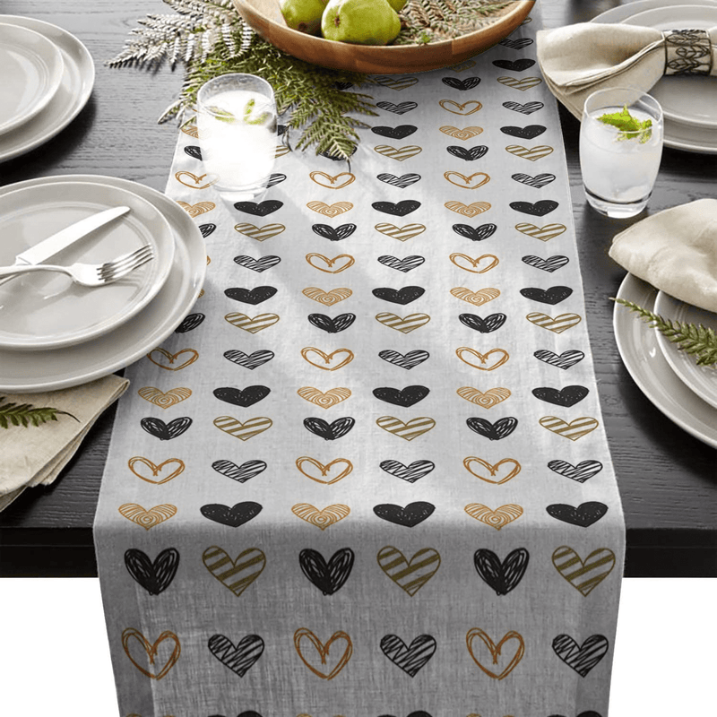 ALAGO Valentine Table Runner Love Heart Shapes Hand Draw Table Linens Cotton Non-Slip Runners for Home Kitchen Party Wedding Decorations 14" X 72", Valentine'S Day Love Heart Table Runner Home & Garden > Decor > Seasonal & Holiday Decorations ALAGO 16x72 inches  