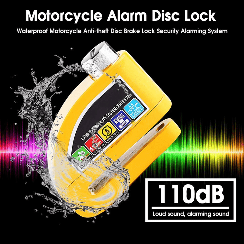 Alarm Disc Brake Lock Motorcycle Anti-theft Disc Lock Security Alarming System 110dB Security Lock Waterproof for Motorcycle Bike Scooter(Yellow)  Keenso   