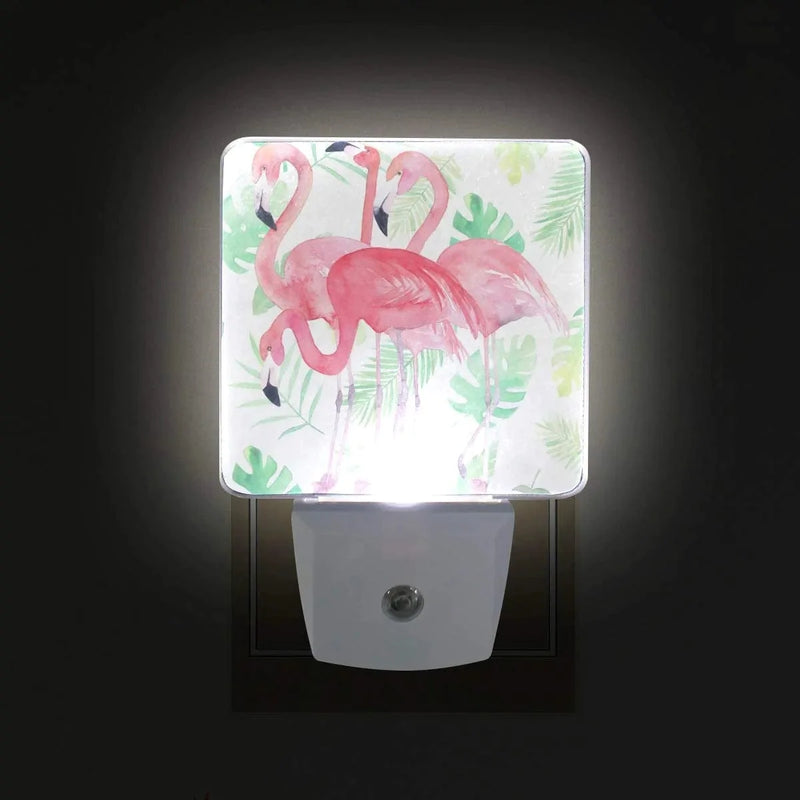 ALAZA 2 Pack Watercolor Green Palm Leaf Pink Flamingo Bird LED Night Light Dusk to Dawn Sensor Plug in Night Home Decor Desk Lamp for Adult Home & Garden > Lighting > Night Lights & Ambient Lighting ALAZA   