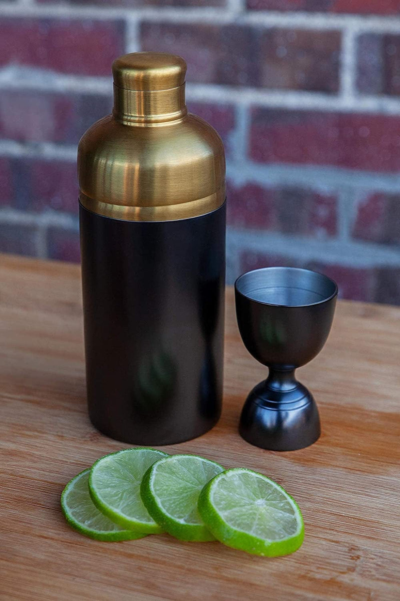 Alchemade Midcentury Modern Nickel & Brass Cocktail Shaker and Jigger Set - Quality Black & Gold Professional Bar Tools - for Mixed Drinks & Cocktails Home & Garden > Kitchen & Dining > Barware Alchemade   