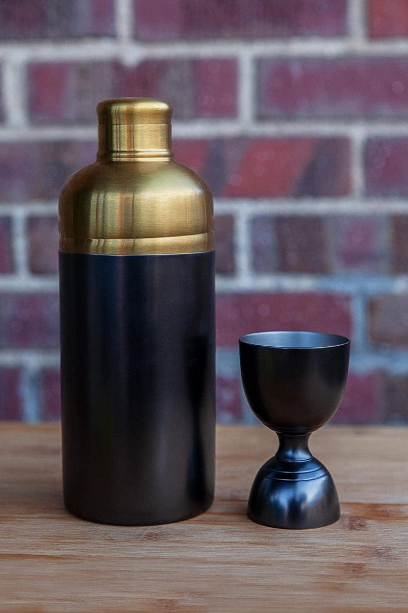 Alchemade Midcentury Modern Nickel & Brass Cocktail Shaker and Jigger Set - Quality Black & Gold Professional Bar Tools - for Mixed Drinks & Cocktails Home & Garden > Kitchen & Dining > Barware Alchemade   