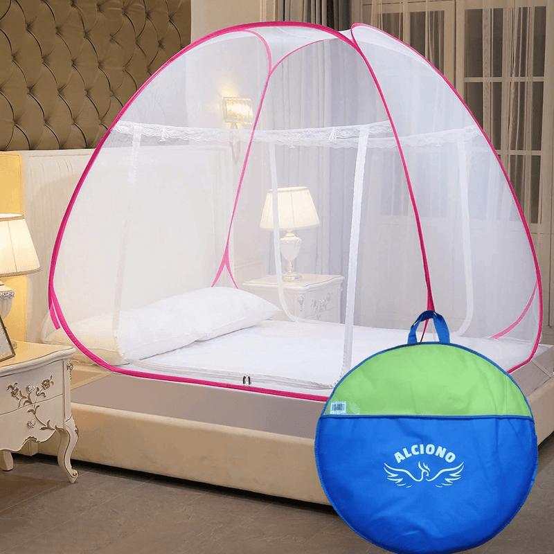 ALCIONO Pop-Up Double Bed Mosquito Net Tent for Beds Folding Polyester, Double Bed King Size (200X200X145 Cm) - Pink Sporting Goods > Outdoor Recreation > Camping & Hiking > Mosquito Nets & Insect Screens ALCIONO   